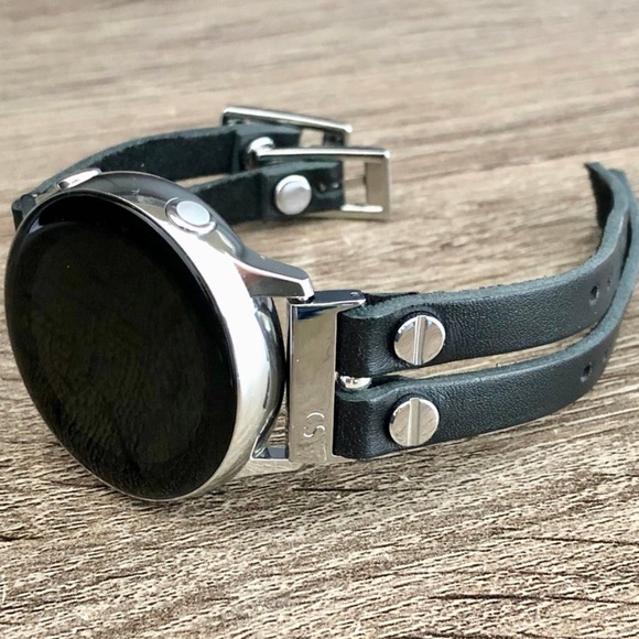 Galaxy Active2 Black Leather Double Strap Bracelet main image 9